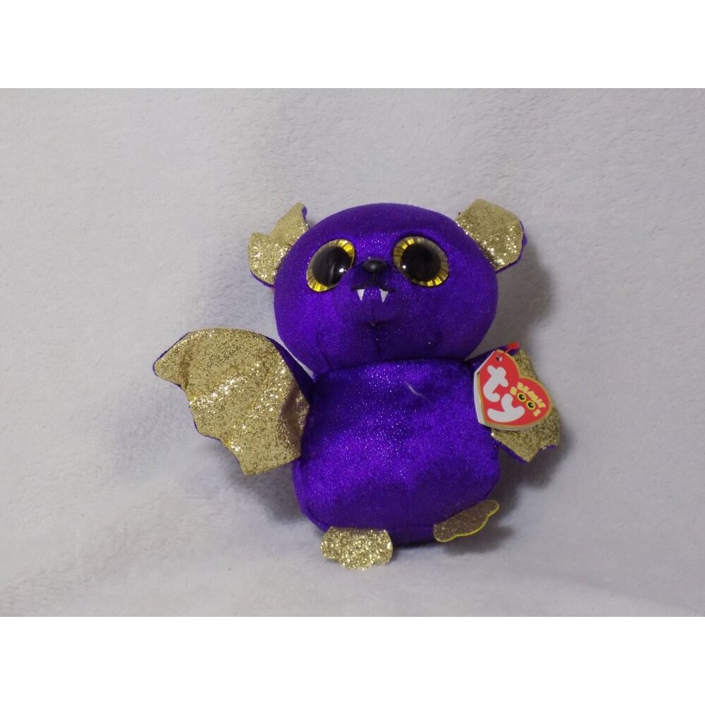 Ty Beanie Boos Big Eyes Plush “Count” The Bat Purple Gold Glitter 6" With